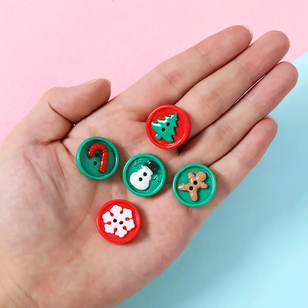 

6pcs Resin Décor Christmas Buttons DIY Handmade Ornament Material Resin Button Accessories Gingerbread Man Miniatur Decor