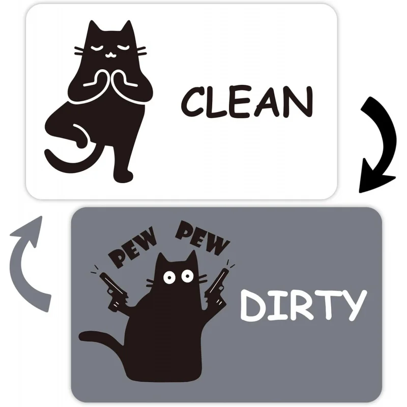 Funny Black Cat Clean Dirty Dishwasher Magnet - Cute Refrigerator Kitchen Magnet, Non-Scratch Strong Double Sided Washing