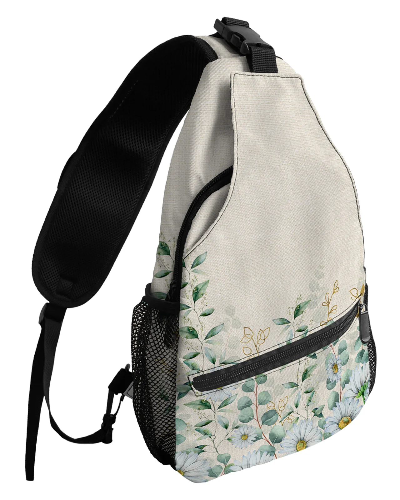 Bolsos de pecho de margaritas de plantas de granja de hojas de eucalipto para mujeres y hombres, bolsos de mensajero impermeables, bolso cruzado de un hombro deportivo