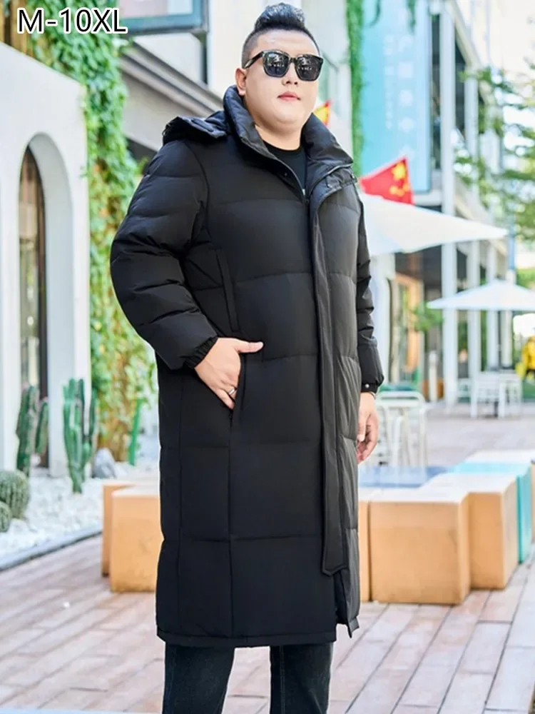 Men Duck Down Coat 170KG Thicken Warm Winter Clothes 10XL 8XL Knee Length Extra Long Plus Size Big Hooded Jackets Outdoor Parkas