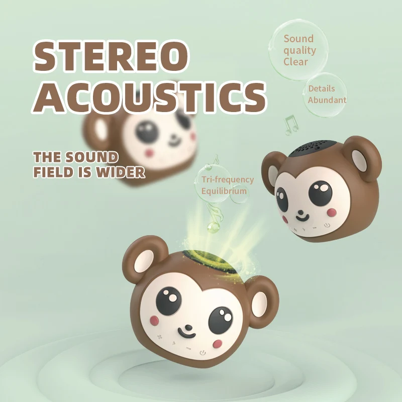 Mini Cute Bluetooth 5.2 Speaker Cartoon Monkey TWS Stereo Soundbar IP65 Waterproof Music Player Support TF Card Play Best Gifts