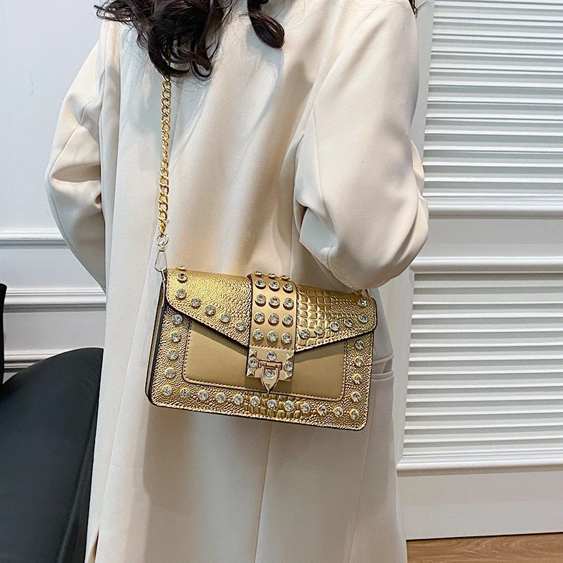 Luxury Diamond Handbag Luxury Chain Shoulder Crossbody Bag For Women Fashion Designer Bag 9 Color Pu Leather Lady Cross Body Bag