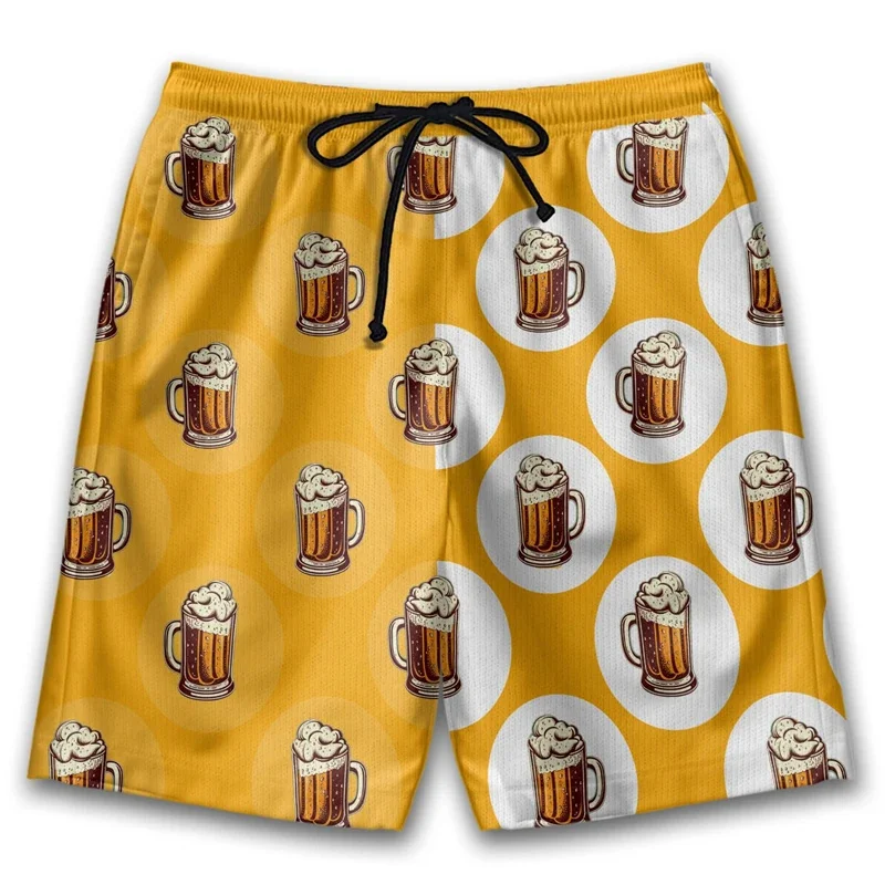 Beer Dog Graphic Short Pants For Men Alcohol Animals 3D Print Beach Shorts Summer Hawaiian Drawstring Loose Surfing Swim Trunks