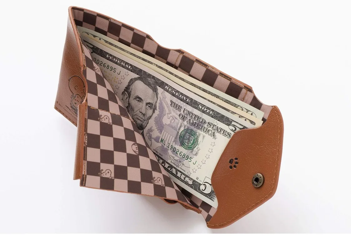 Portfel unisex Snoopy, składany na trzy, z ekoskóry, uroczy, wielofunkcyjny portfelik na monety dla kobiet i mężczyzn.