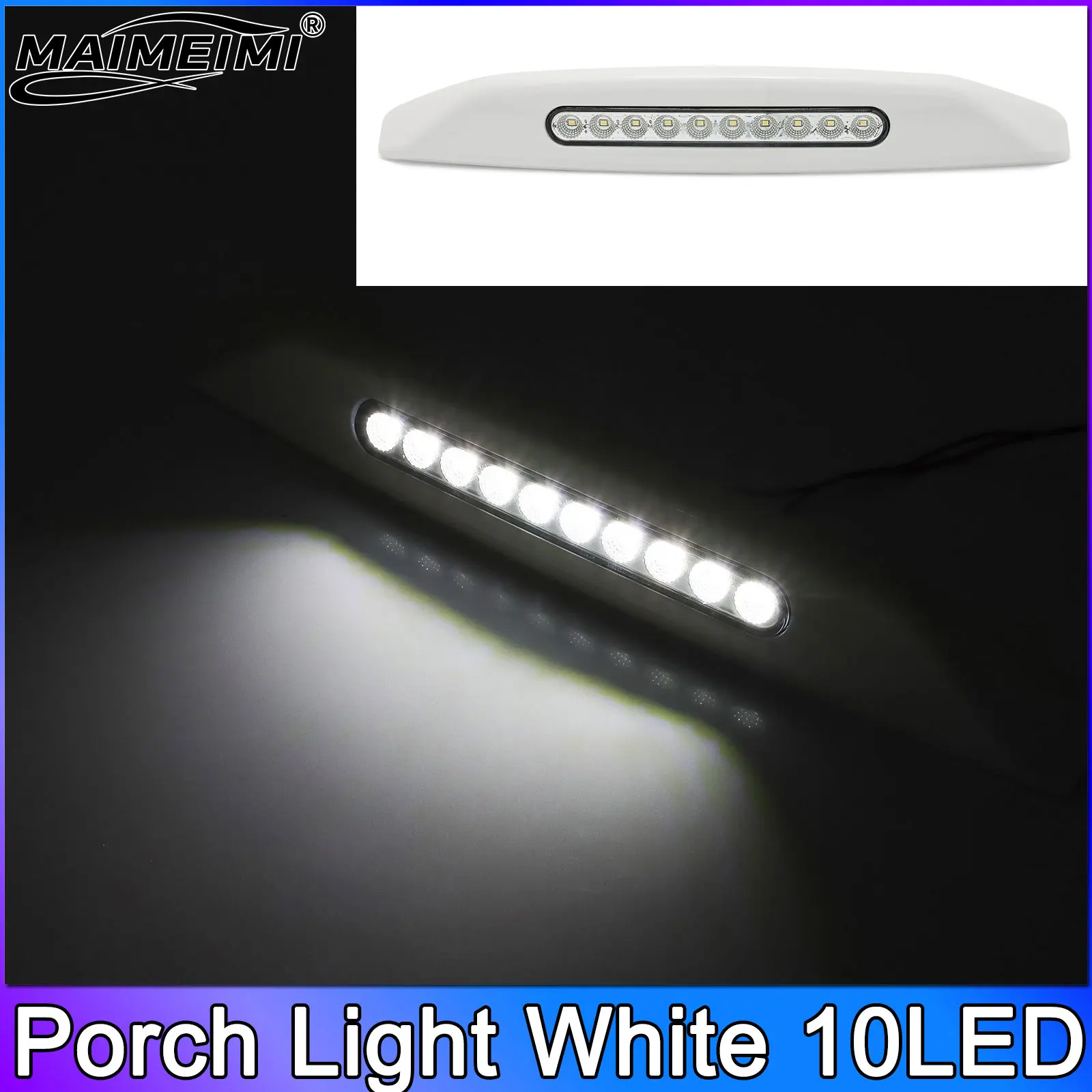QC Porch Light White 10LED Awning Lamp RV Caravan Awning Porch Light Bar Van Travel Trailer Camper Trailer Exterior Lamp 6000K