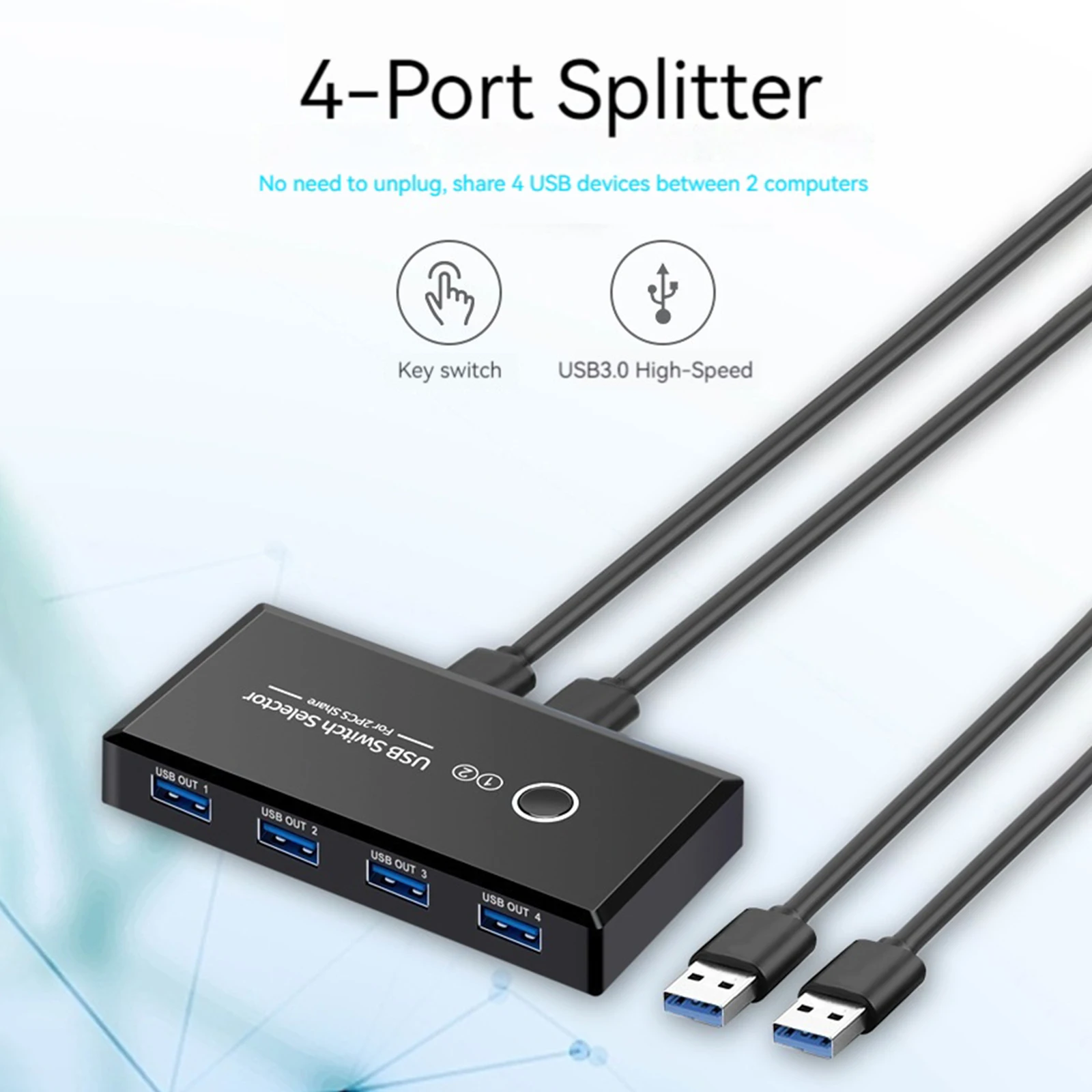 

USB 3.0 коммутатор-селектор: 2 компьютера, 4 порта USB, управление одной кнопкой, адаптер-контроллер, хаб с 2 кабелями для ПК