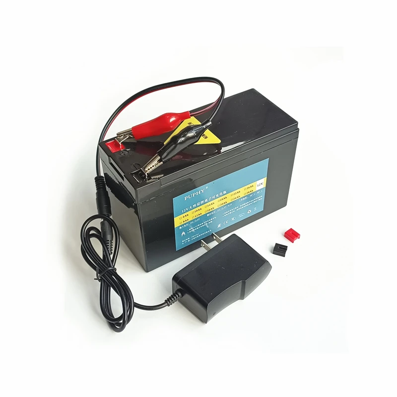 PUPHY®Cella di batteria agli ioni di litio 12V 28AH 10AH di grande capacità per auto per bambini, spruzzatore, banca di alimentazione impermeabile portatile a luce LED