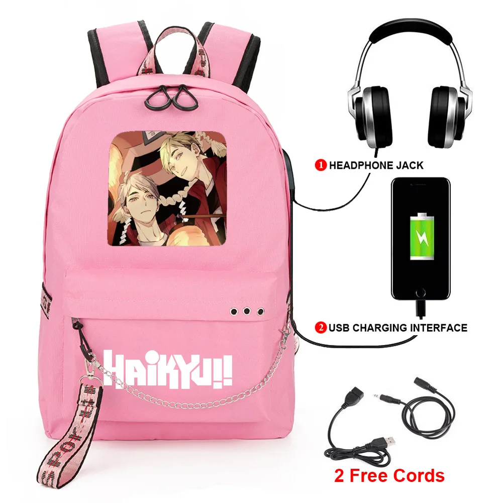 Trendy Youthful School Bags Unisex Haikyuu!! Travel Bags Usb Rechargeable Oxford Waterproof Notebook Shoulder Backpacks