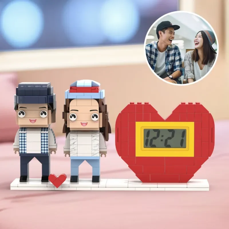 

My Custom Brickfigures Waking Up Alarm Gift For Couples On Valentine's Day Square Face Style Building Blocks Gift For Lover