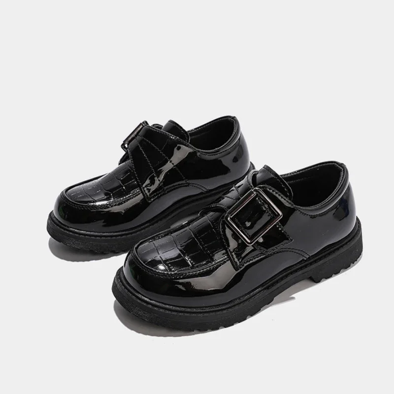 Kids Leather Shoe Non-slip Black Shoes for Boys Glossy Fashion Children Causal School Uniform Flat Shoes for Performance Classic