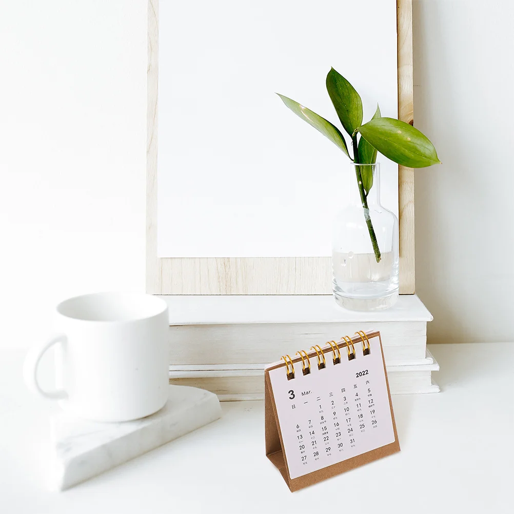 

2022 Mini Desktop Calendar Simple Style Home Office Planner Writable Agenda Record Decorative Delicate Annual Exquisite Calendar