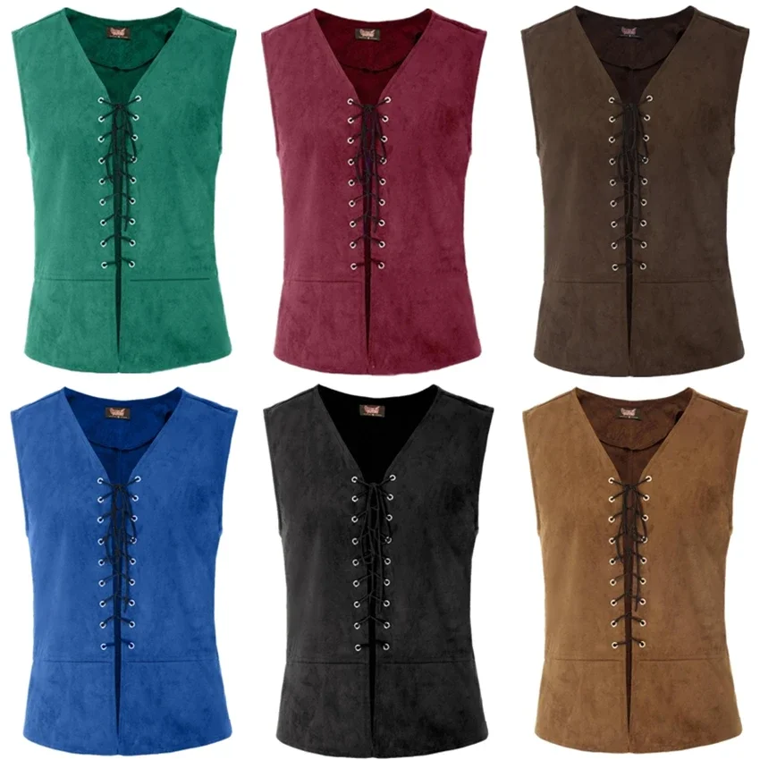 

Men Punk Medieval Vest Cosutme Renaissance Steampunk Tops Gentleman Bandage Coat Retro Gothic Slim Knight Waistcoat