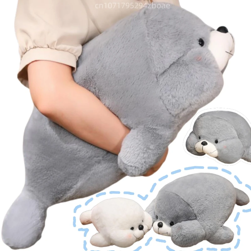 85cm Cute Cartoon Round Seal Plush Doll Pillow Soft White Gray Fat Sea Animal Long Beard Seal Plush Toy Home Decor Gift For Boys