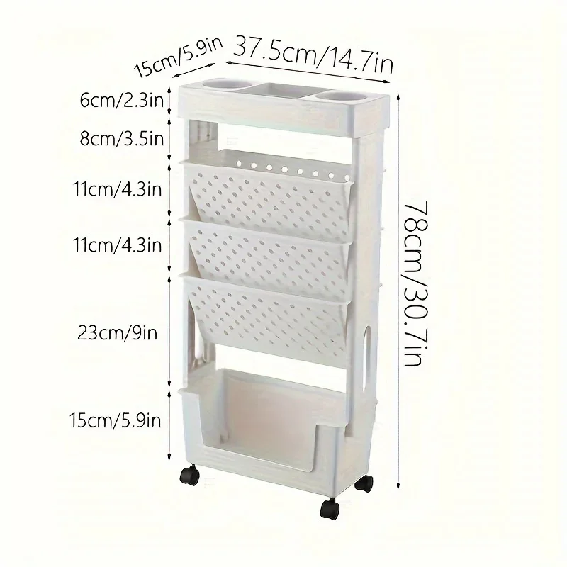 ZEXEF 5 Layer Movable Bookcase Organizer Simple Bookcase Classroom Office Multi-layer Family Rolling Book Truck White Durable image 6
