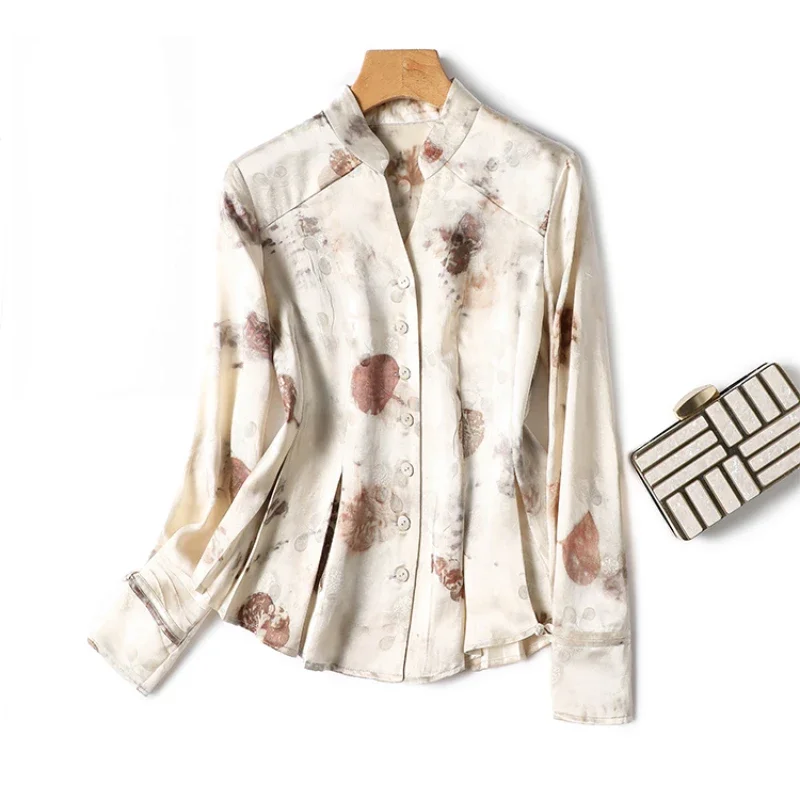 

Chiffon Vintage Women's Shirt Summer Prints Blouses Loose Fit Long Sleeve Women Tops V-neck Fashion Clothing