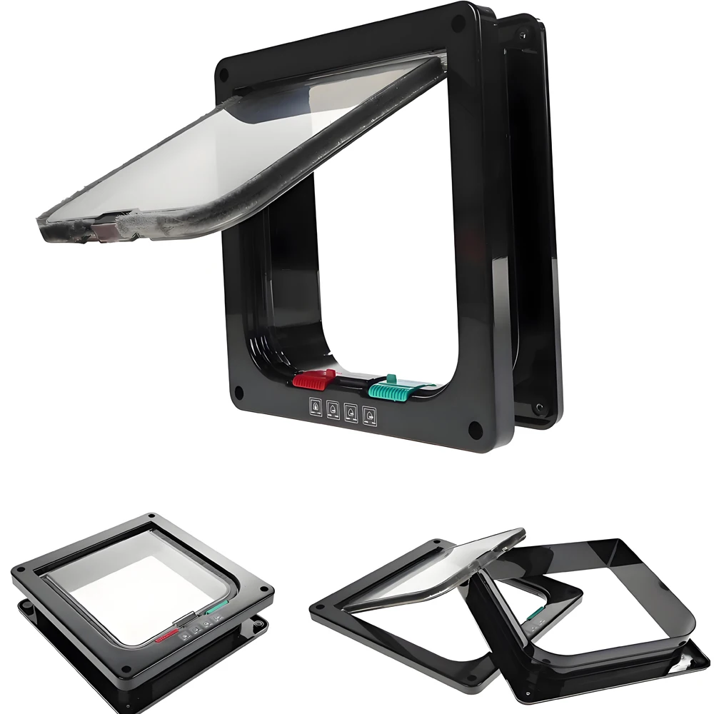 Puerta para gatos para ventanas, puertas para mascotas y puertas correderas, puerta de seguridad para mascotas con cerradura de 4 vías, solapa para gatos resistente a la intemperie para puertas y paredes delgadas