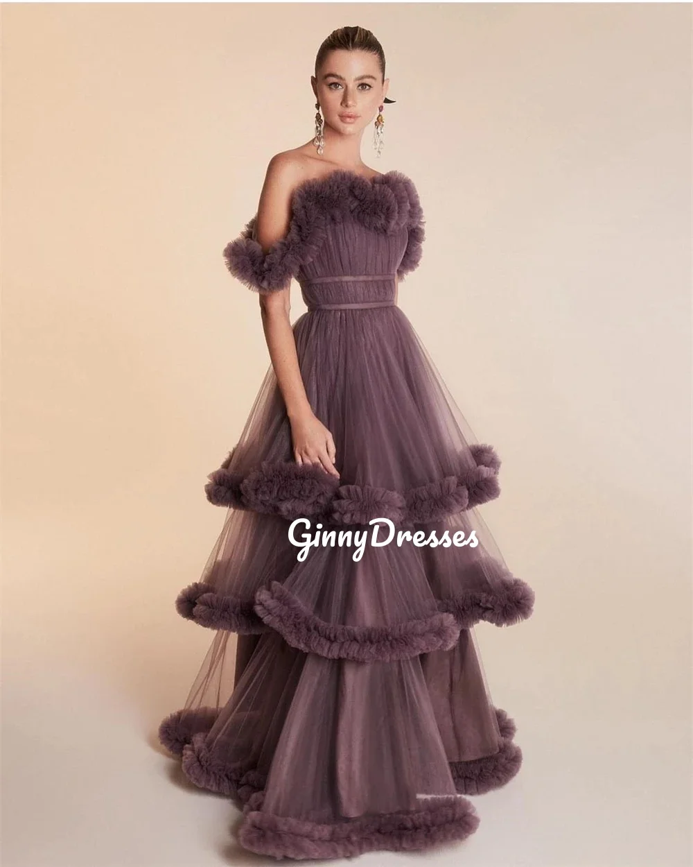 

Customized Evening Dress A-Line Strapless Ankle-Length Prom Dresses Tulle Zipper Up Sleeveless Lining Party Dresses Vestidos De