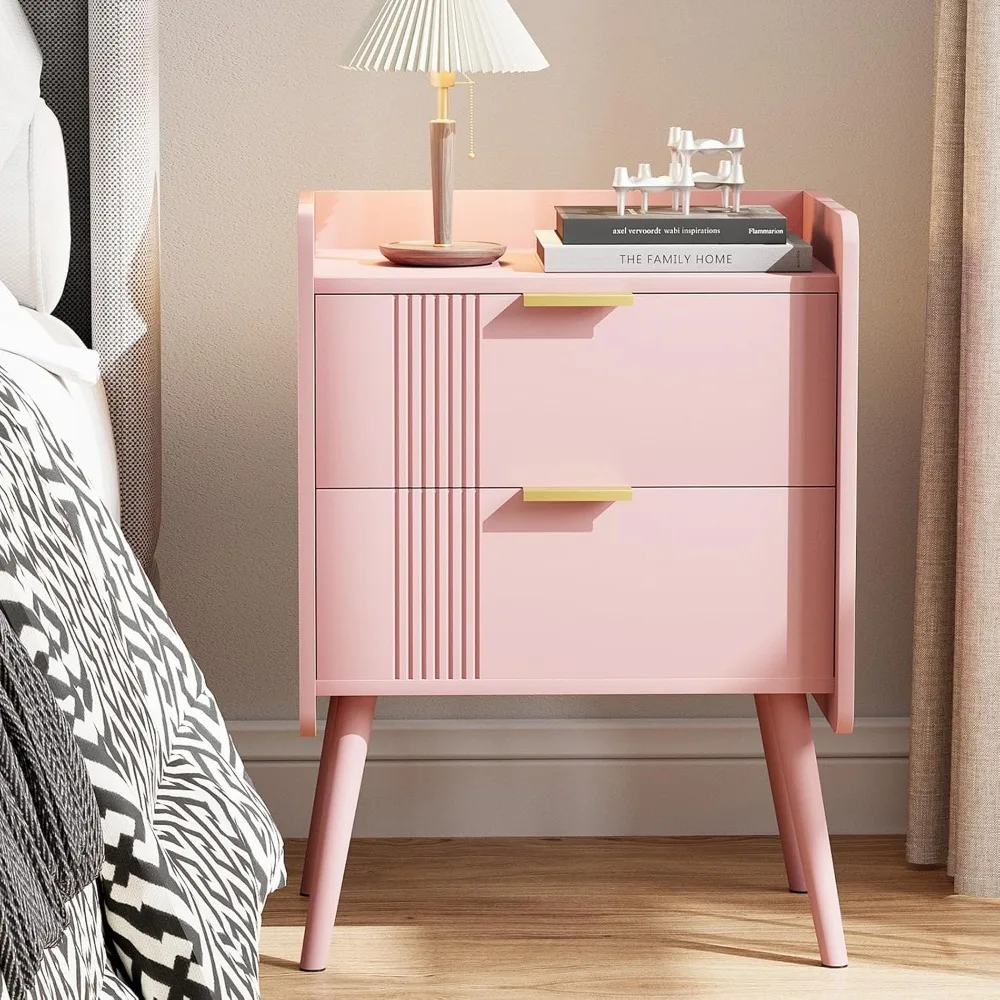 

Contemporary 2-Drawer Nightstand, Compact Wood Side Table for Bedroom and Study Spaces