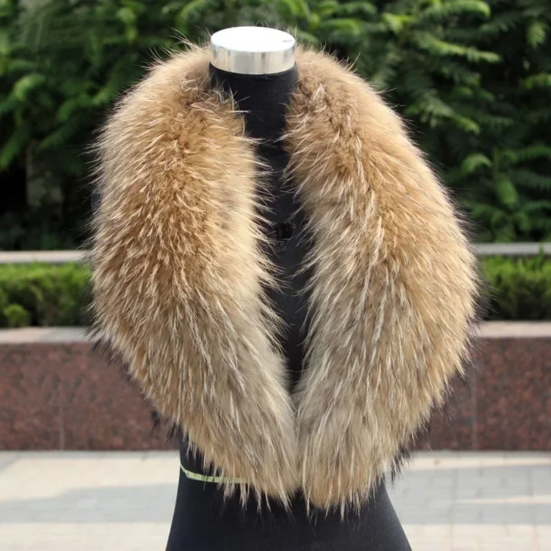 Free Shipping Real raccoon fur collar natural Genuine Big Raccoon Fur Collar scarf warp shawl winter neck warmer