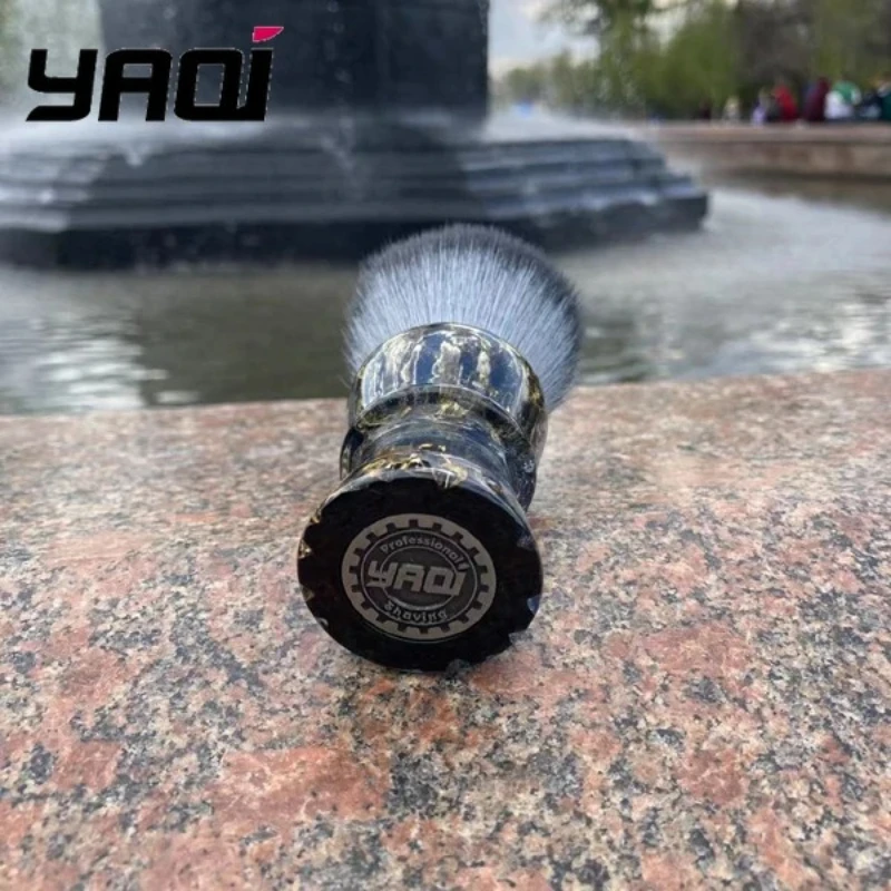 2026 YAQI ROCKS Men's Wet Shaving Brush 28mm Synthetic Hair Resin Handle for Facial Beard Stubble Grooming