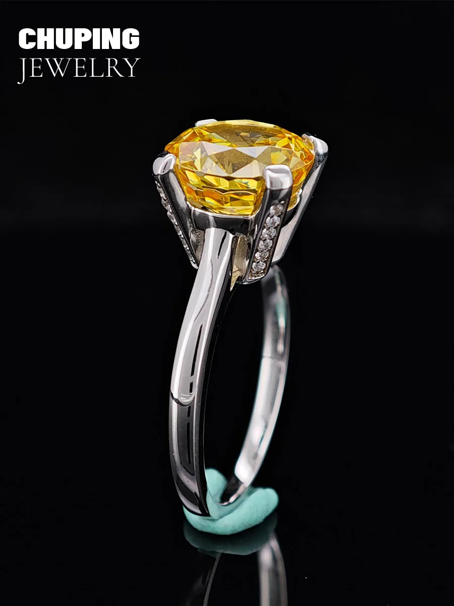 ChuPing Fine Jewelry Желтый измельченный лед кубический циркон круглой формы S925 кольцо для вечерней вечеринки мост современный и классический