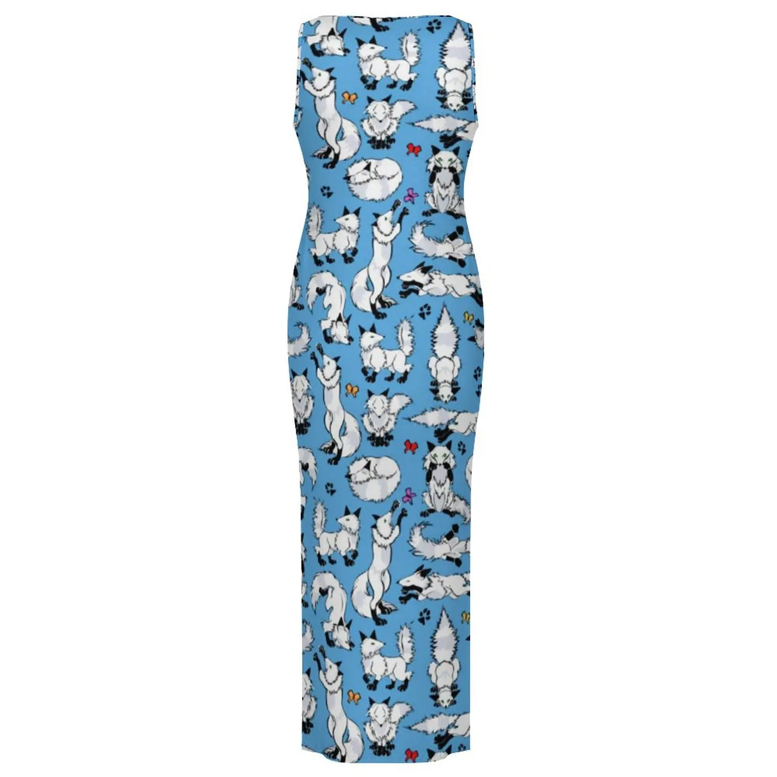 Abito animale artico senza maniche con stampa volpe carina Abiti maxi carini Abito aderente con grafica estetica per le vacanze Taglia grande 3XL 4XL