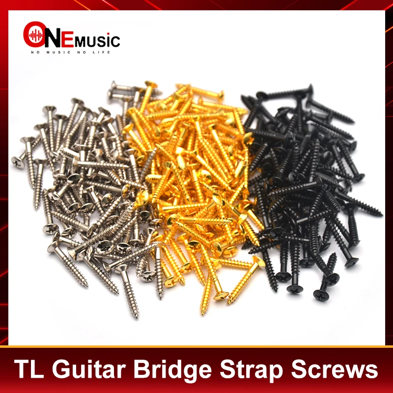 100Pcs Guitar Screw 3.5x25MM Fixed Countersunk Screws TL Style Guitar Bridge Strap Button Screws Music Screws Black/Gold/Chrome