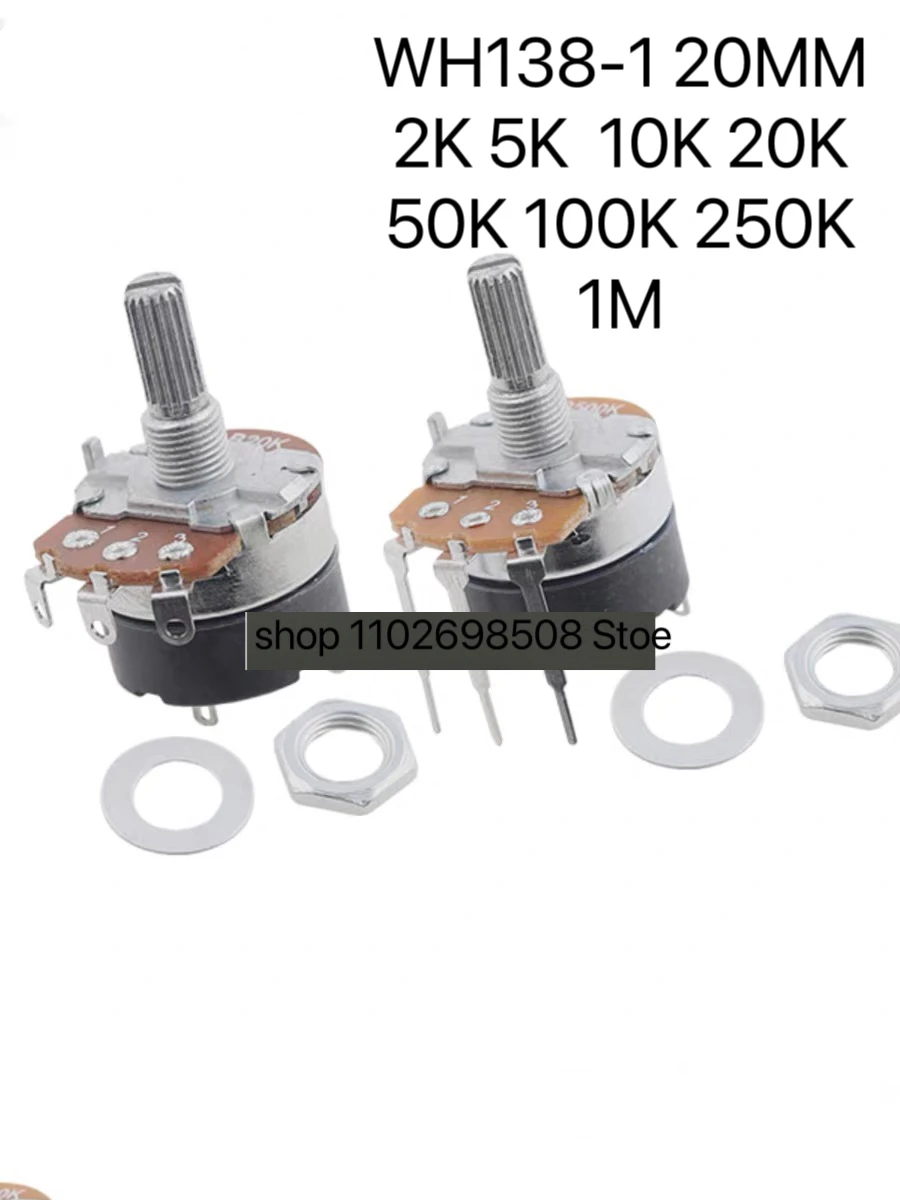 1 pz WH138-1 regolatore di velocità di resistenza regolabile con interruttore potenziometro lunghezza 20mm B5K B10K B20K B50K B100K B250K B500K