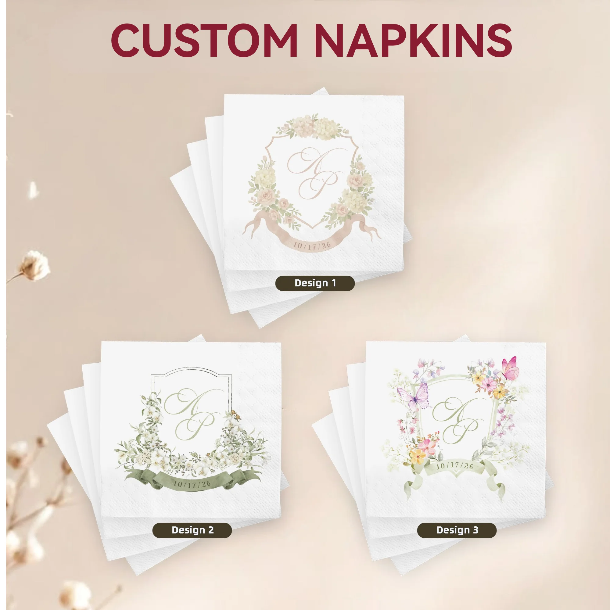 

Personalized Paper Napkins for Wedding Custom Cocktail Napkins of Text Elegent Disposable Napkins,for Baby Shower Hen Party