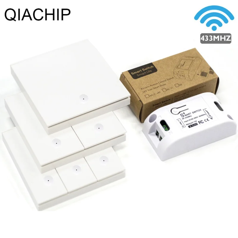 

Qiachip 433Mhz wireless Wall Switch rf 86 wall panel transmitter Safety Switch and AC 110V 220V relay interruptor for Light Lamp