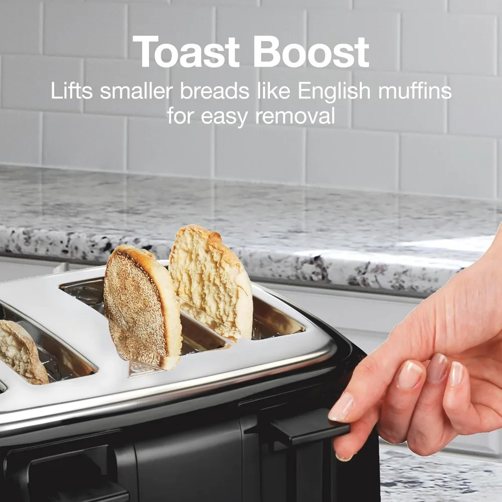 

4 Slice Toaster with Extra Wide Slots for Bagels, Cool-Touch Walls, Toast Boost, Auto Shut-off and Cancel Button, Black