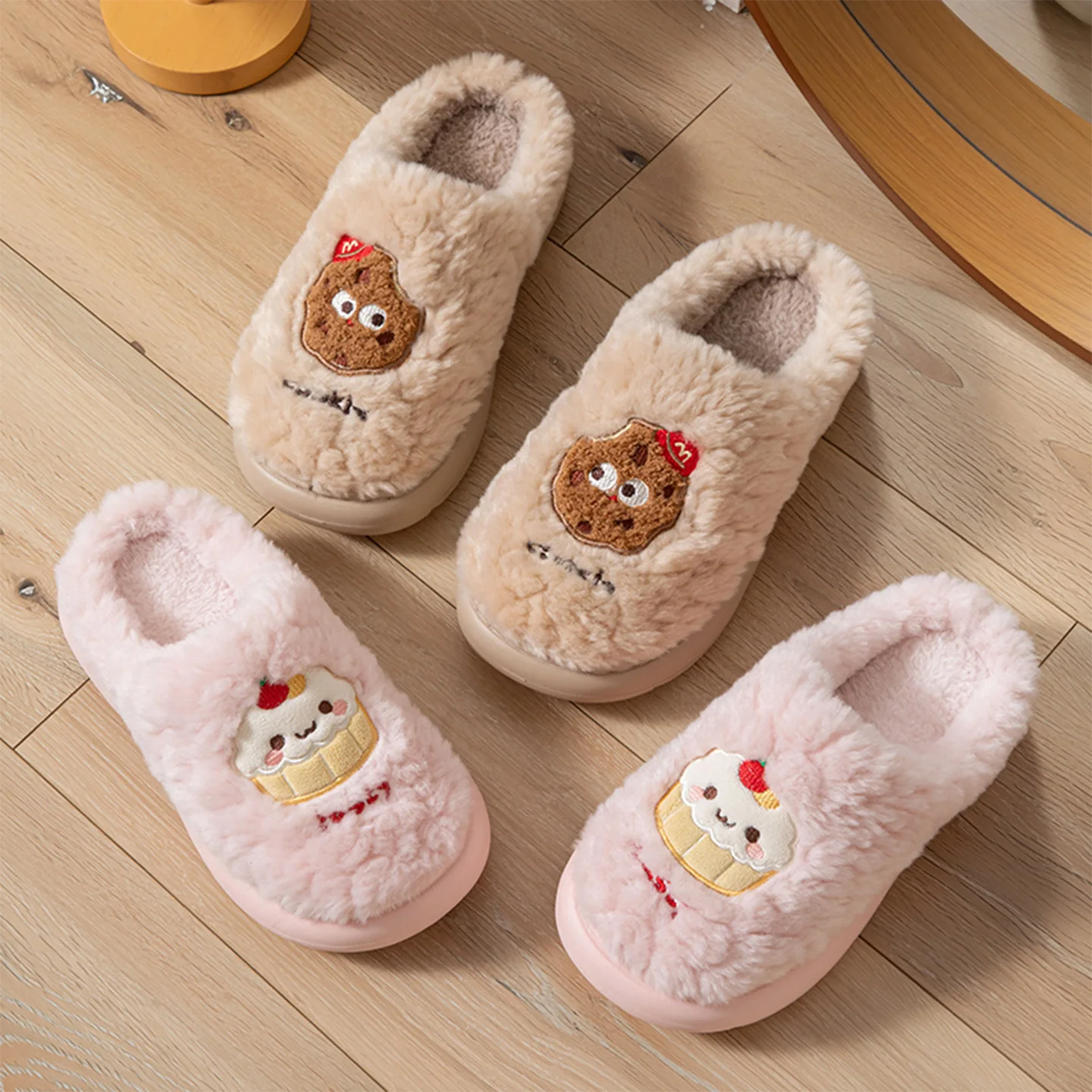 Cute Cartoon Decorat Fluffy Fur Indoor Slippers Women Winter 2026 Comfort Cloud Thick Sole Home Slippers Warm Plush Pink Slides - view 6