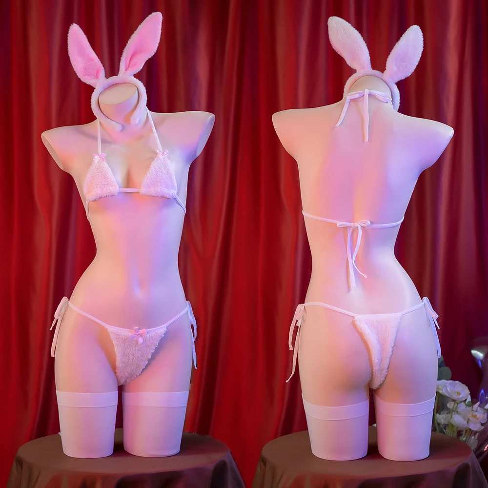 مثير الملابس الداخلية بيكيني 2025 المرأة أفخم بيكيني منخفضة الخصر البيكينيات مجموعات لطيف الأرنب هيرباند فتاة Bowknot الملابس الداخلية الصدرية