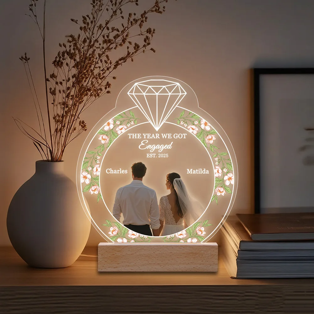 

Personalized Picture Frame Custom Photo Acrylic Plaque 3 Color Light Solid Wood Base Desktop Decor Anniversary Remembrance Gift