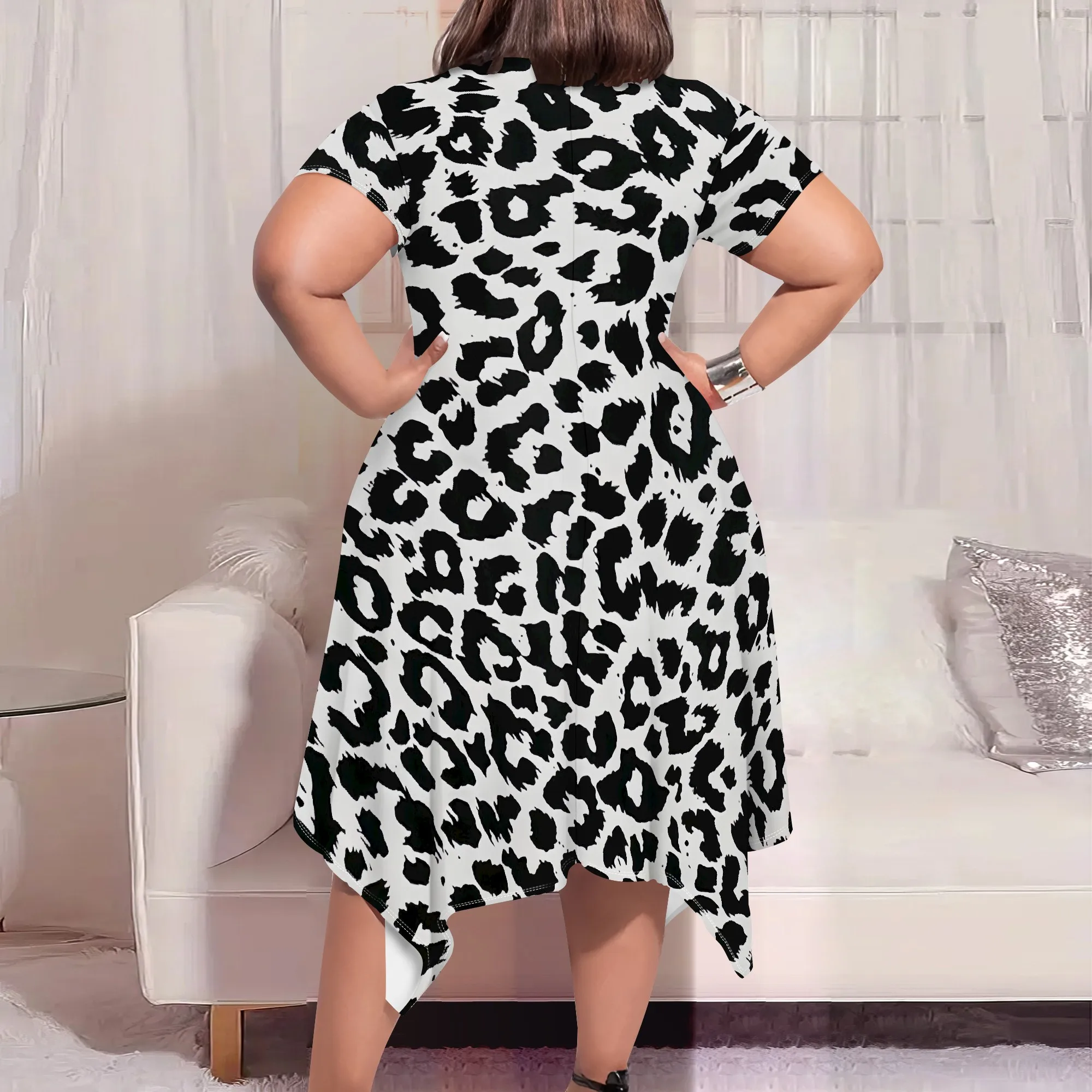Plus Size Leopard Print Dress XL-6XL Sexy Party Clubwear Asymmetrical Hem Street Style 2025 Trend