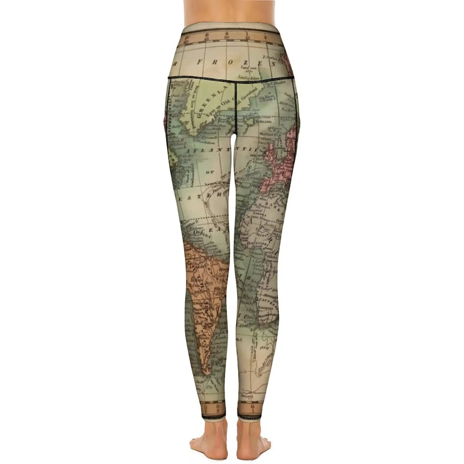 World Map Leggings Vintage Map of The World 1811 Gym Yoga Pants High Waist Elegant Leggins Elastic Design Sports Tights Gift