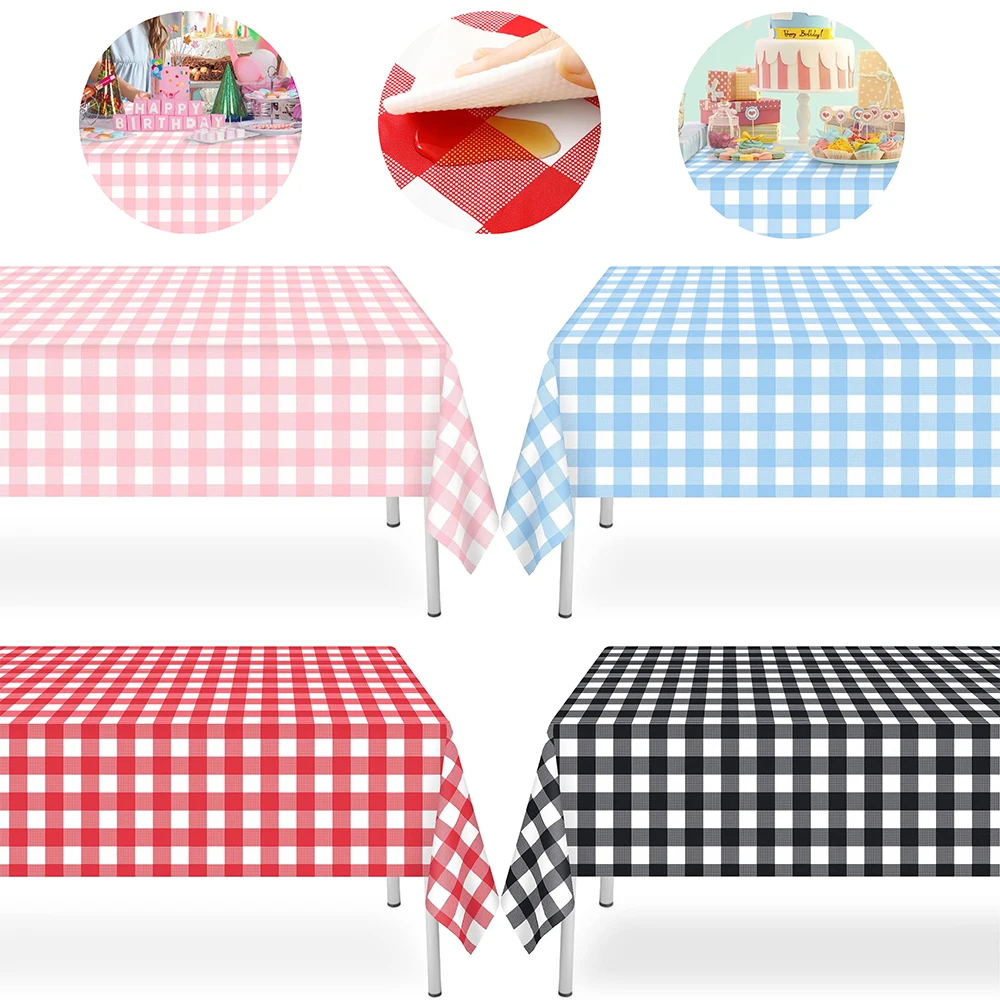 1/3 Stück Einweg-Tischdecke mit Karomuster, Kunststoff, rechteckig, für Partys, Picknick
