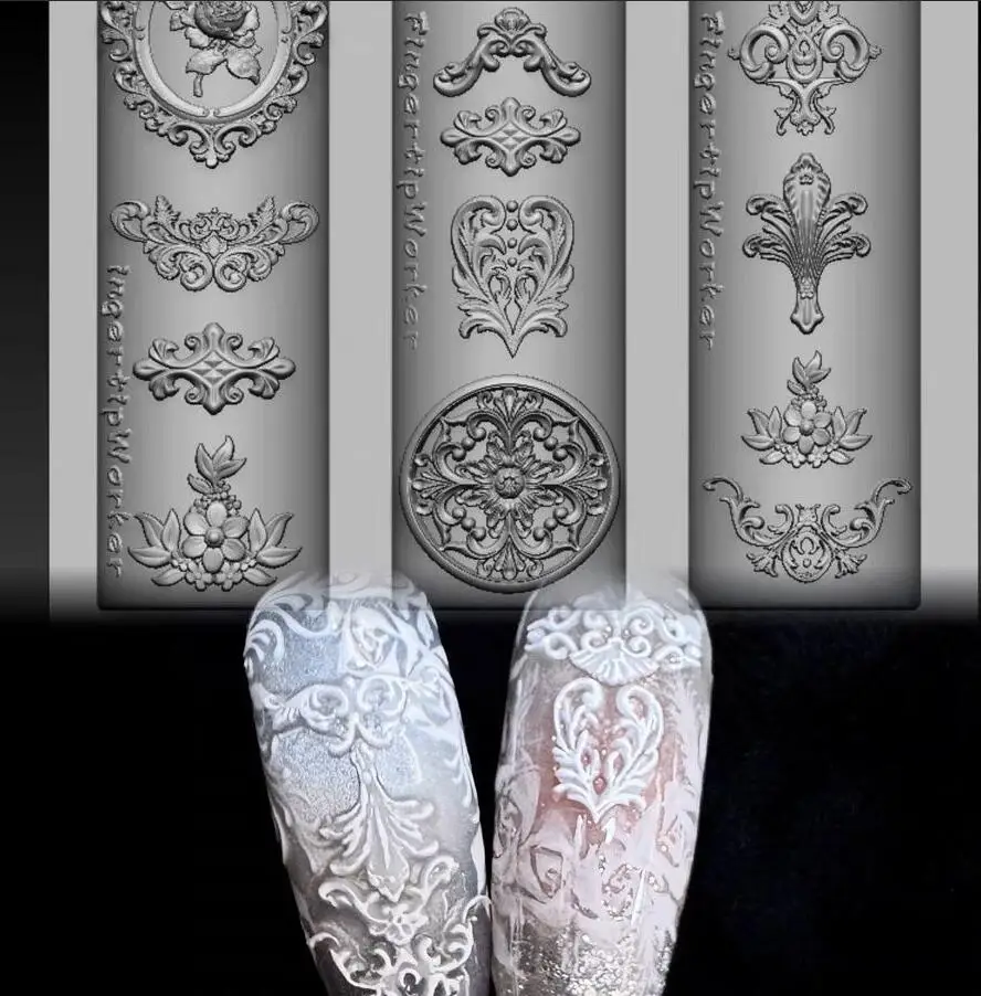 1pcs Retro Court Baroque 5D Nail Molds Window Flower Frame Nail Mold 3D Carving Silicone Template DIY Manicure Decoration Tools
