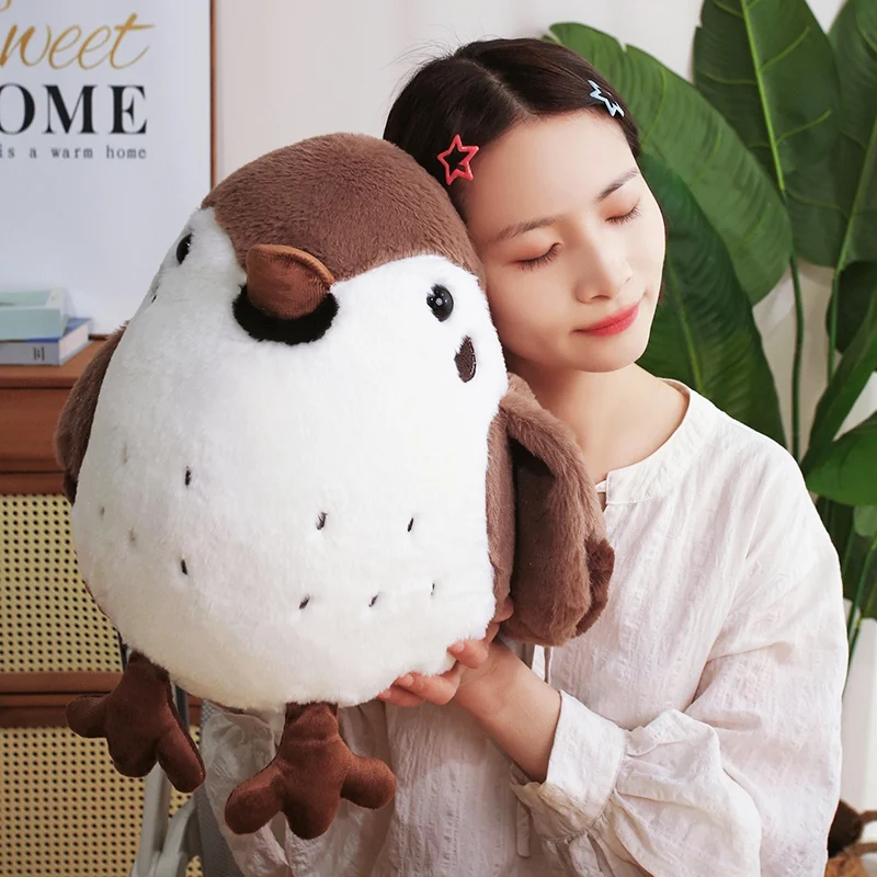 Fuzzy Ball Shape Bird Plush Toy Stuffed Fatty Sparrow Titmouse Cartoon Animal Pillow Decoration Companion Men Gift