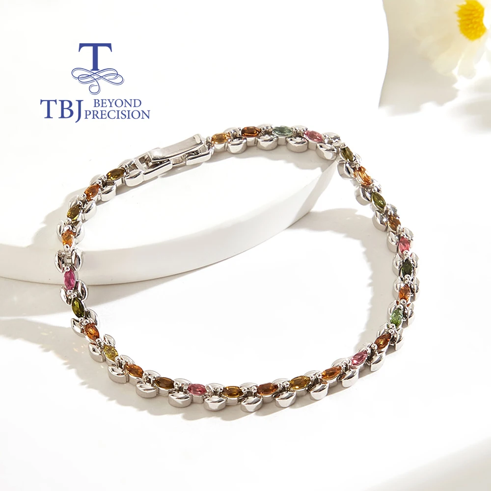 Noble and elegant multi-colored natural tourmaline bracelet 925 Silver rare precious gems jewelry women's anniversary wear gift