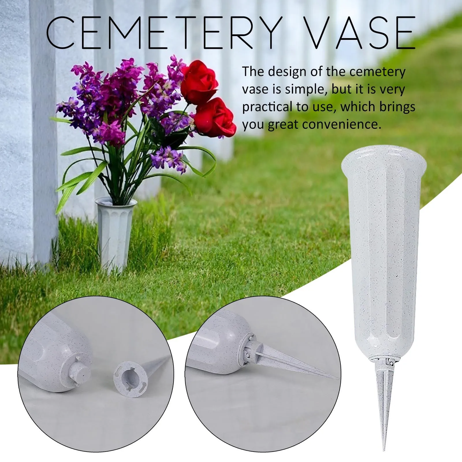 

Artificial Vase T-Shaped Vase Removable Plastic Vase Outdoor Graveyard Vase With Spikes Lawn- Vase
