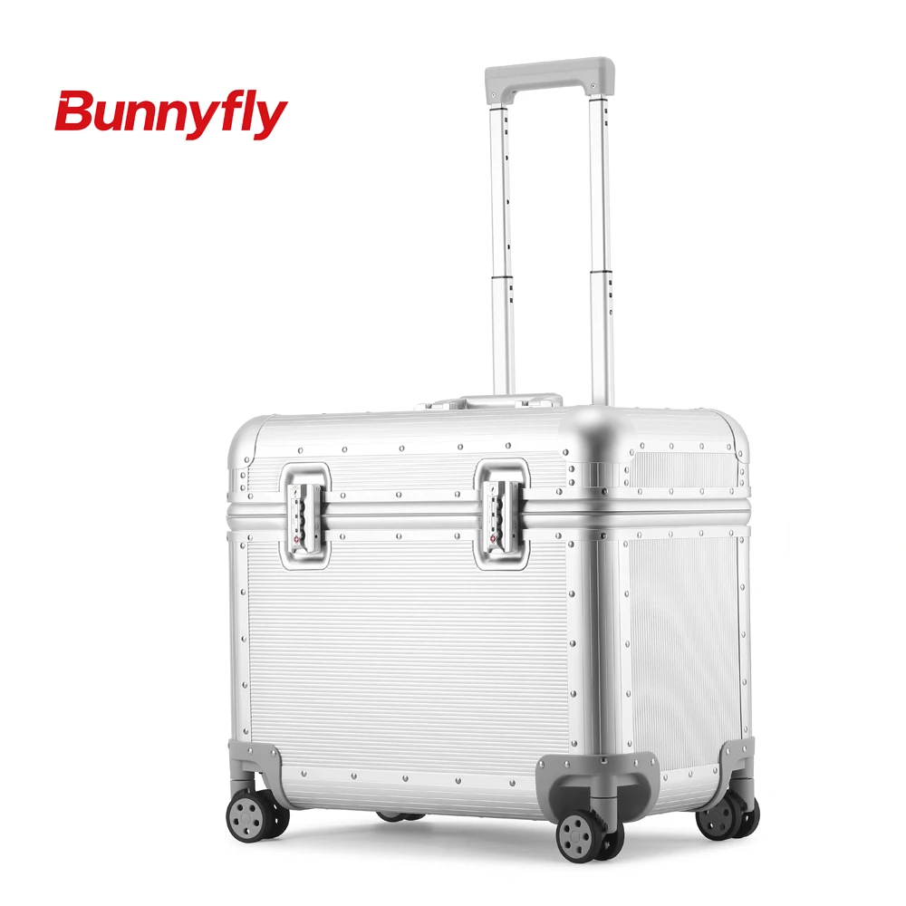 Aluminum Frame PC Hard Shell Pilot Case with TSA Lock Camera Photography Equipment Case 4 Spinner Wheels Carry On Cabin Luggage