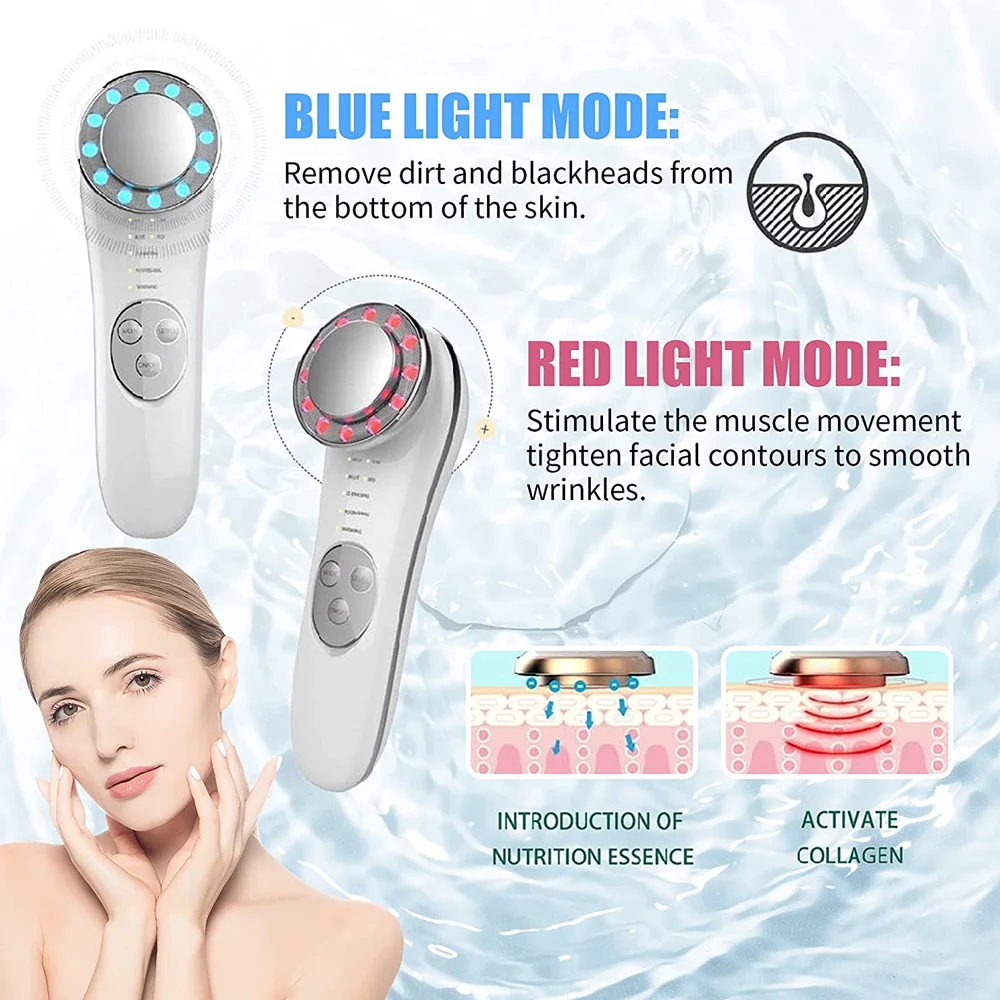 Máquina facial galvânica portátil 7 em 1, massageador facial de alta frequência, microcorrente, máquina de endurecimento da pele, melhora a pele, ferramentas de rolo