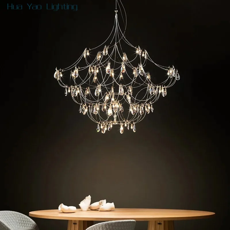 

Промышленная ветровая дуплексная лампа-светлячок для гостиной, хрустальная люстра, вилла, отель, светодиодное освещение из нержавеющей стали особой формы