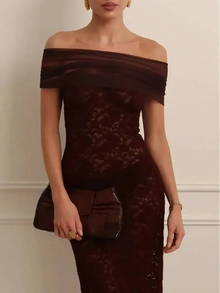 Blifanbo Elegant Off-Shoulder Lace Patchwork Maxi Dress Women Sexy Backless Slim Sleeveless Party Evening Dress Autumn Vestidos