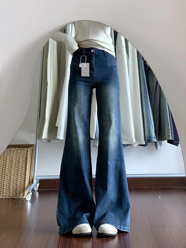 

Американские ретро-джинсы Bell Bot для женщин, свободный крой, удобные широкие брюки, неоднотонные, осенние, новинка, высокая талия