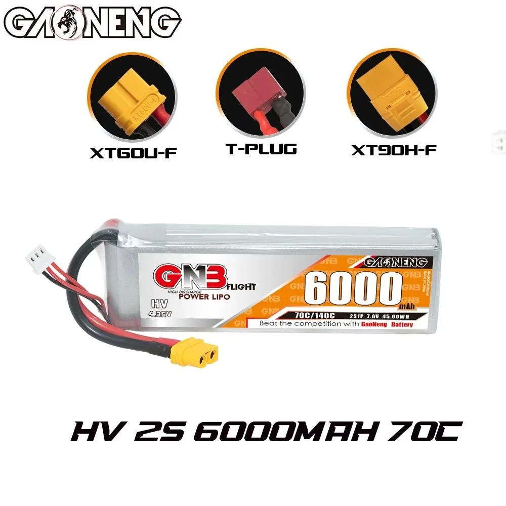 GAONENG GNB 6000mAh HV 2S 70C 140C 7.6V XT90 XT60 Deans T Plug LiPo Battery For 1/10 and 1/8 scale RC Hobby Models Electric Boat