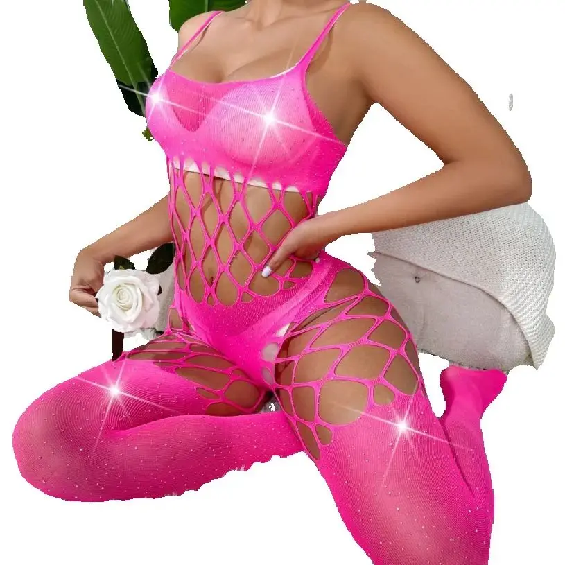 Amazon Foreign Trade New Sexy Halter Neck 2-Piece One-piece Net Clothes Hot Diamond Sexy Net Clothes