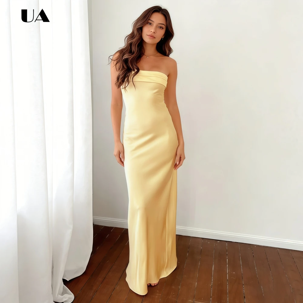 

Элегантное прямое платье без бретелек ULBYANRY для выпускного вечера, классическое однотонное платье макси без рукавов в стиле ампир для вечеринок, простое платье с открытой спиной