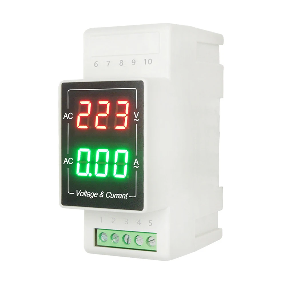 Din Rail Dual Display 0.36 inch LED Digital AC Voltmeter Ammeter 10A 50A 100A 200A 500A AC60-500V Voltage Current Meter